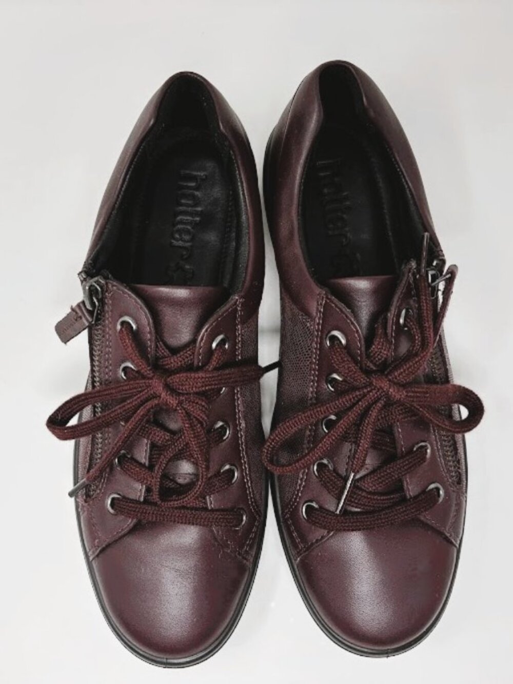 Hotter Chase II Leather Side Zip Sneakers Burgundy Plum Snake Print Accent US 9